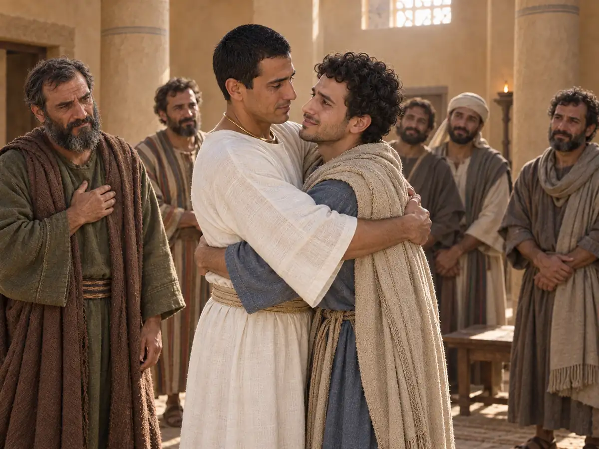 Joseph forgives his brothers: an artistic recreation