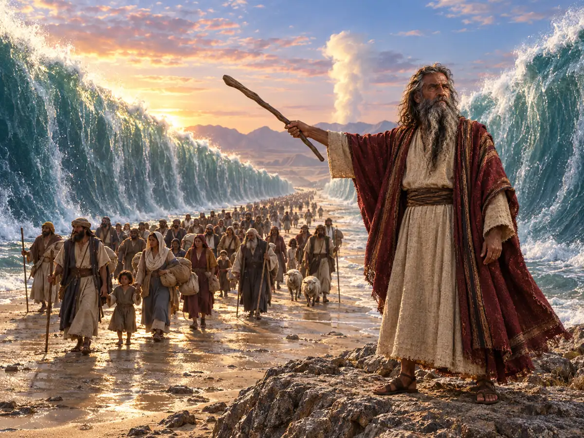 The crossing of the Red Sea: an artistic recreation