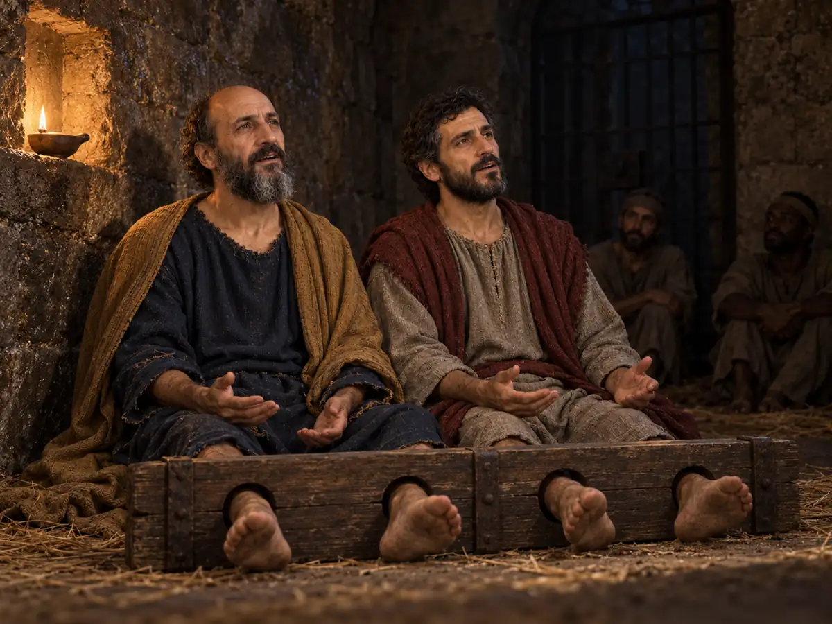 Paul and Silas sing in prison: an artistic recreation
