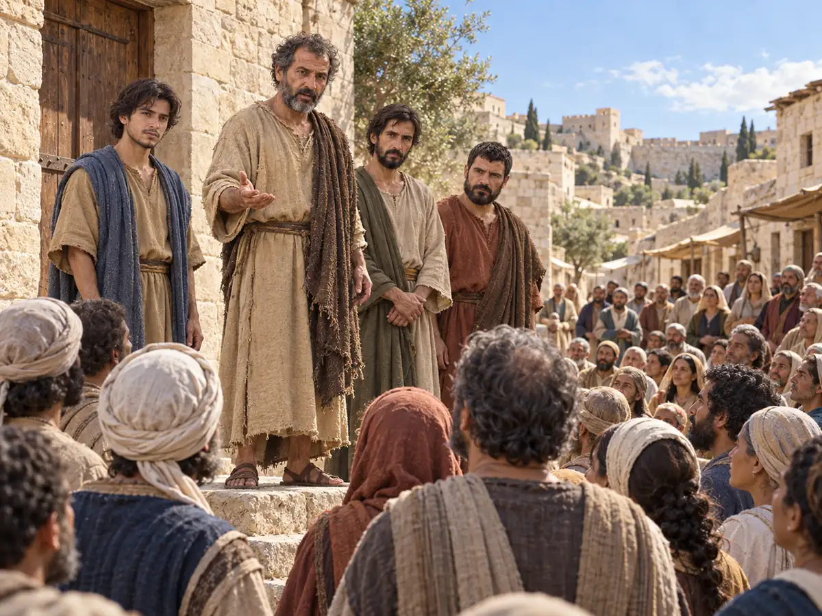 Peter speaks, and three thousand are baptized: an artistic recreation