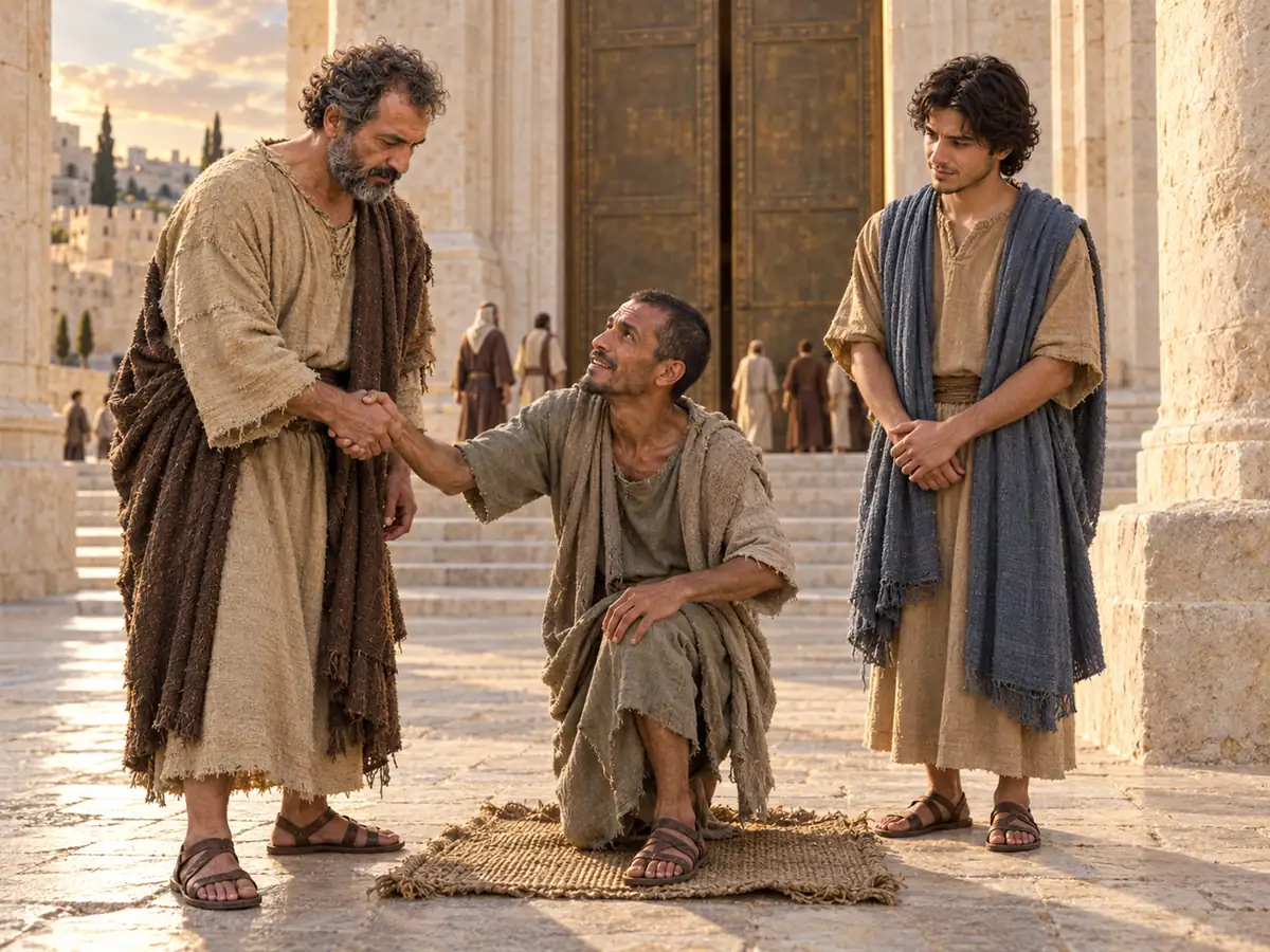 Peter and John heal a man at the Temple gate: an artistic recreation